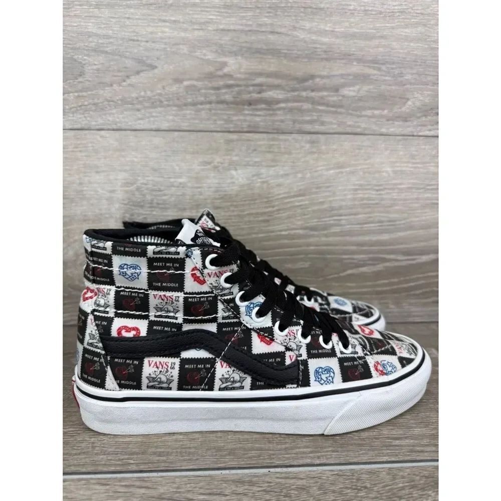 Vans Sk-8 Hi Tapered “Love Letters” Women’s Sz 8 Lace Up Black White Red Sneaker